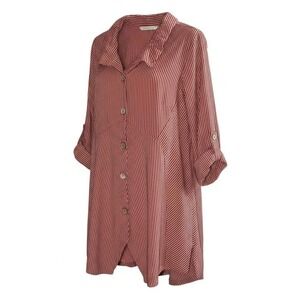 Soft Surroundings Tunic Top M‎ Burnt Orange Striped Button Front Viscose Boho